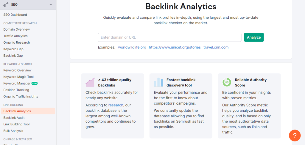 Backlinks Checker Tool Semrush