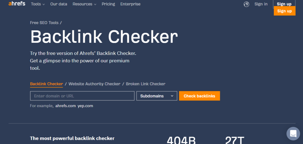 Ahrefs Backlinks checker